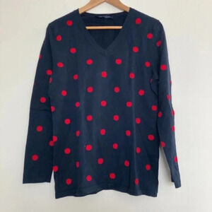 Tommy Hilfiger‎ Sweater Women Medium Red Navy Polka Dot Americana Preppy Coastal